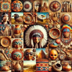 A collage of native american images and paintings.